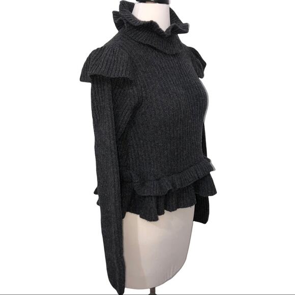 Ganni Phantom Gray Ruffle Open Back Wool Sweater XS NWT - Picture 6 of 12